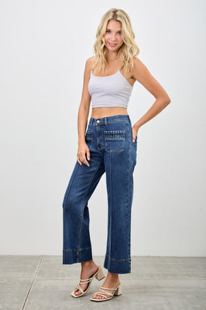 P8195D, MID RISE CROP WIDE WITH PLEATS POCKET