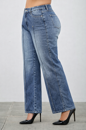 P81998ML, PLUS MID RISE STRAIGHT WITH PINTUCK