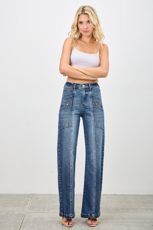 P8203MD, HIGH RISE WIDE BOOCUT WITH PATCHED POCKET