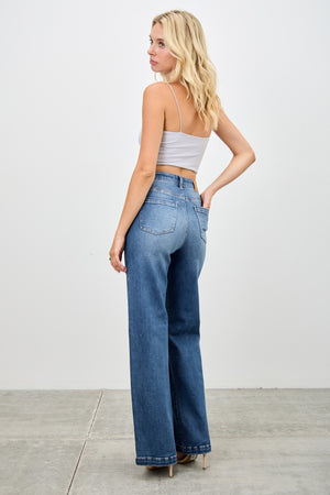 P8203MD, HIGH RISE WIDE BOOCUT WITH PATCHED POCKET