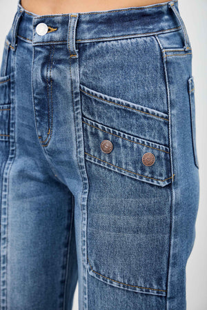 P8203MD, HIGH RISE WIDE BOOCUT WITH PATCHED POCKET