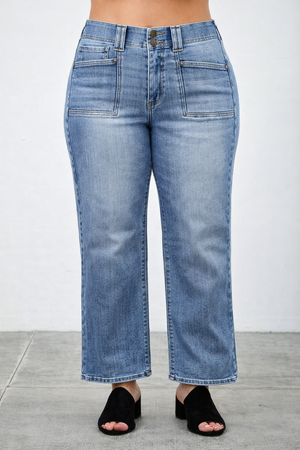P82088M, PLUS HIGH RISE CROP STRAIGHT WITH DOUBLE BUTTON