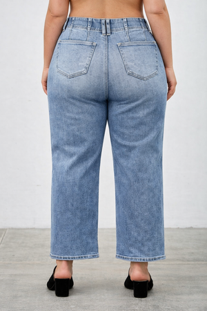 P82088M, PLUS HIGH RISE CROP STRAIGHT WITH DOUBLE BUTTON