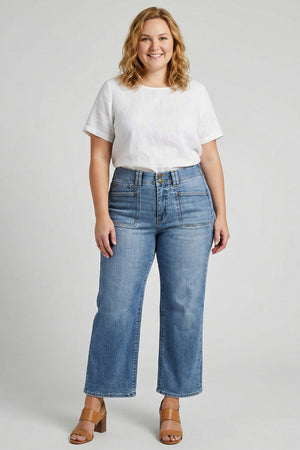 P82088M, PLUS HIGH RISE CROP STRAIGHT WITH DOUBLE BUTTON