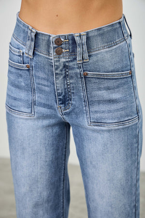 P82088M, PLUS HIGH RISE CROP STRAIGHT WITH DOUBLE BUTTON