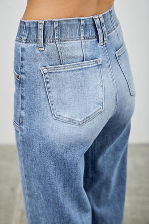 P82088M, PLUS HIGH RISE CROP STRAIGHT WITH DOUBLE BUTTON