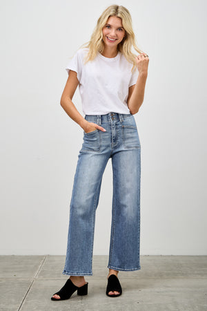 P82088M, PLUS HIGH RISE CROP STRAIGHT WITH DOUBLE BUTTON