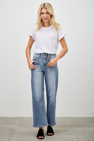 P82088M, PLUS HIGH RISE CROP STRAIGHT WITH DOUBLE BUTTON