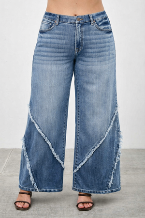 P82128M, PLUS MID RISE WIDE FRAYED SEAM