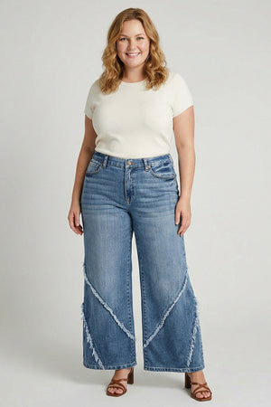 P82128M, PLUS MID RISE WIDE FRAYED SEAM