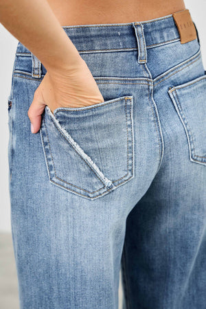 P82128M, PLUS MID RISE WIDE FRAYED SEAM