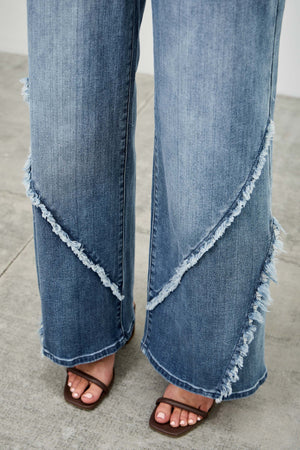 P82128M, PLUS MID RISE WIDE FRAYED SEAM