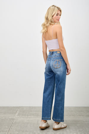 P8213M, HIGH RISE CROP WIDE WITH EMBROIDERY