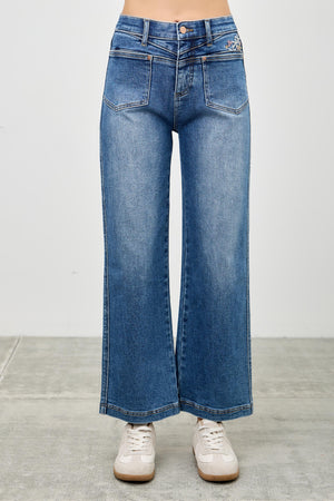 P8213M, HIGH RISE CROP WIDE WITH EMBROIDERY