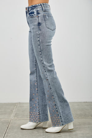 P8225L, HIGH RISE KICK FLARE WITH RHINESTONE