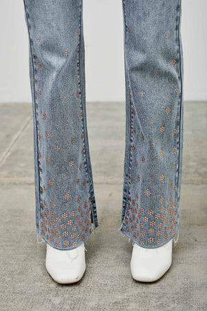 P8225L, HIGH RISE KICK FLARE WITH RHINESTONE