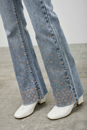 P82258L, PLUS HIGH RISE KICK FLARE WITH RHINESTONE