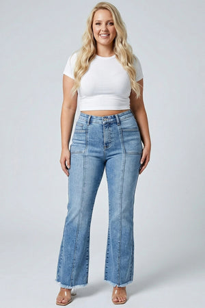 P82298M, PLUS HIGH RISE BOOT CUT WITH SEAM DETAIL