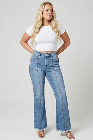 P82298M, PLUS HIGH RISE BOOT CUT WITH SEAM DETAIL
