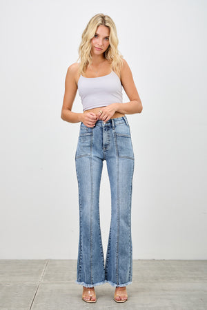 P82298M, PLUS HIGH RISE BOOT CUT WITH SEAM DETAIL