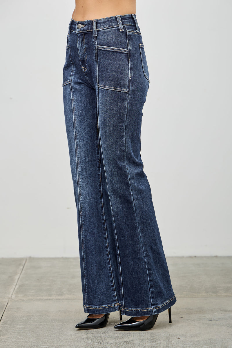 P82308D, PLUS HIGH RISE BOOT CUT WITH SEAM DETAIL