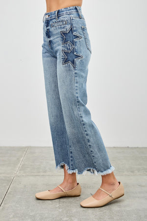 P82378ML, PLUS HIGH RISE CROP WIDE WITH STAR