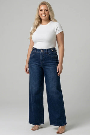P82678D, PLUS HIGH RISE  WIDE LEG WITH DOUBLE BUTTONS