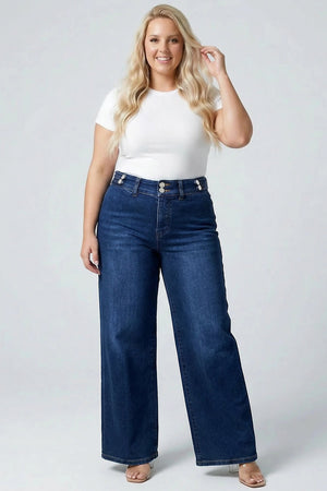 P82678D, PLUS HIGH RISE  WIDE LEG WITH DOUBLE BUTTONS