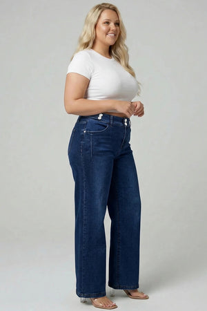 P82678D, PLUS HIGH RISE  WIDE LEG WITH DOUBLE BUTTONS