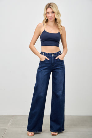 P82678D, PLUS HIGH RISE  WIDE LEG WITH DOUBLE BUTTONS