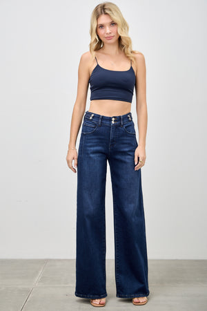 P82678D, PLUS HIGH RISE  WIDE LEG WITH DOUBLE BUTTONS