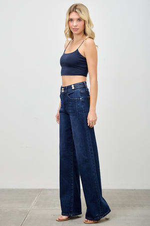 P82678D, PLUS HIGH RISE  WIDE LEG WITH DOUBLE BUTTONS