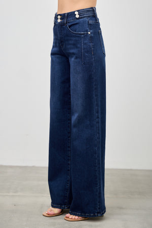 P82678D, PLUS HIGH RISE  WIDE LEG WITH DOUBLE BUTTONS