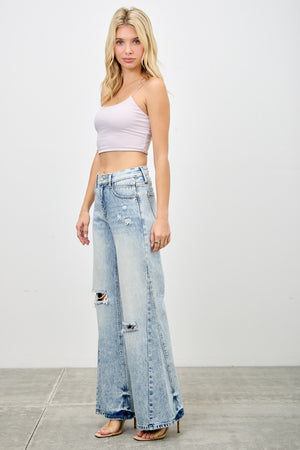 P8268ML, MID RISE WIDE FLARE WITH KNEE DESTROY