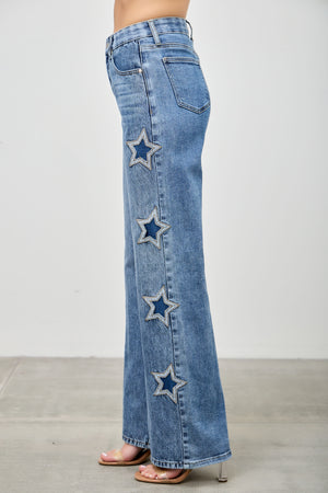 P8273M, HIGH RISE WIDE LEG WITH STAR PATCH