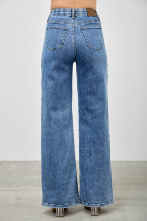 P8273M, HIGH RISE WIDE LEG WITH STAR PATCH