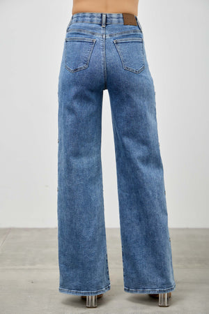 P8273M, HIGH RISE WIDE LEG WITH STAR PATCH