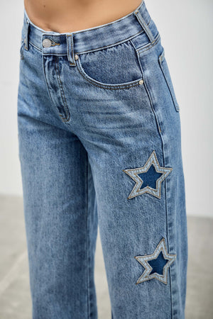 P8273M, HIGH RISE WIDE LEG WITH STAR PATCH