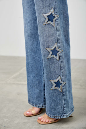 P8273M, HIGH RISE WIDE LEG WITH STAR PATCH