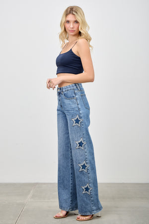 P8273M, HIGH RISE WIDE LEG WITH STAR PATCH