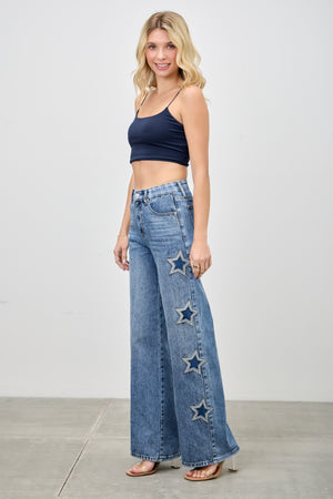P8273M, HIGH RISE WIDE LEG WITH STAR PATCH
