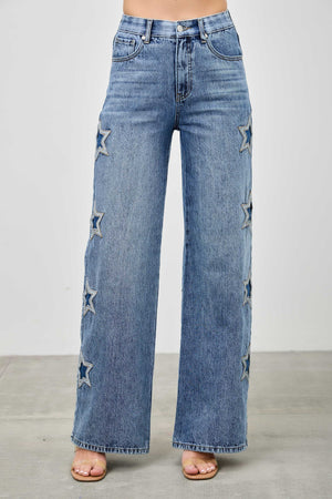 P8273M, HIGH RISE WIDE LEG WITH STAR PATCH