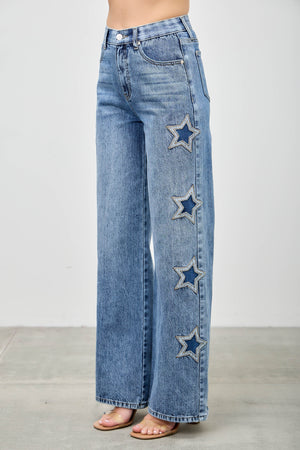 P8273M, HIGH RISE WIDE LEG WITH STAR PATCH