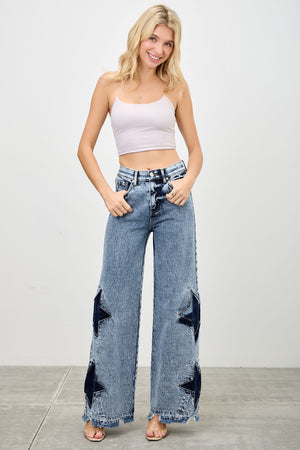 P8276M, MID RISE WIDE STRAIGHT WITH CONTRAST STAR