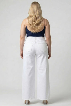 P82858WH, PLUS HIGH RISE WIDE LEG WITH SNAP BUTTONS