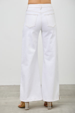 P82858WH, PLUS HIGH RISE WIDE LEG WITH SNAP BUTTONS