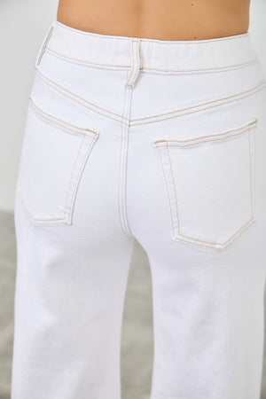 P82858WH, PLUS HIGH RISE WIDE LEG WITH SNAP BUTTONS