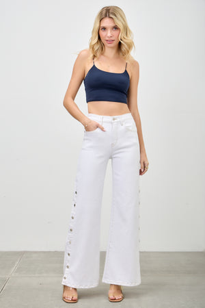 P82858WH, PLUS HIGH RISE WIDE LEG WITH SNAP BUTTONS