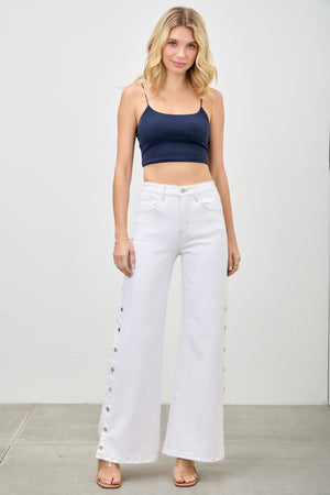 P82858WH, PLUS HIGH RISE WIDE LEG WITH SNAP BUTTONS