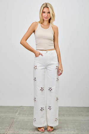 P8287, HIGH RISE STRAIGHT WITH EMBROIDERY EYELET